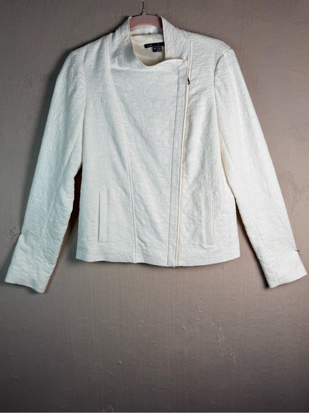 Vince Asymmetrical Zip Jacket Ivory Textured Moto Minimalist M
